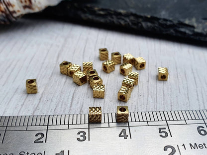 3mm Raw Brass Laser Patterned Cube Beads | Square Brass Beads | 20 Pcs