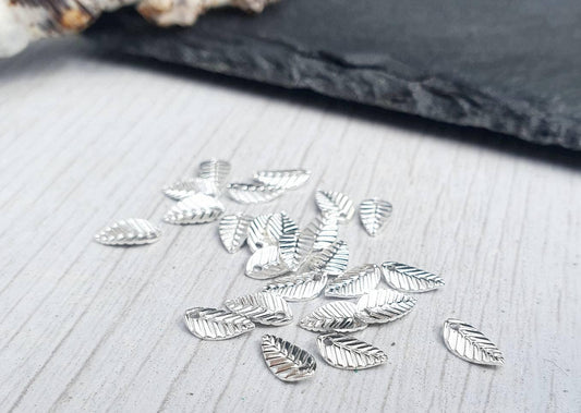 4 x 7mm Silver Plated Leaf Charms | 25 Pcs