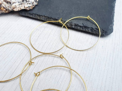 35mm Gold Plated Stainless Steel Hoop Ear Wires | Hoop Earrings | 3 Pairs