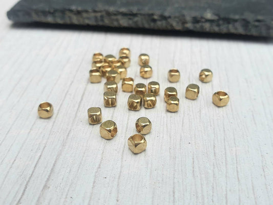3mm Raw Brass Cube Beads | Geometric Beads | 30Pcs