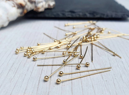 24g 18K Gold Plated Ball Head Pins | 1" Head Pins | 50 Pieces