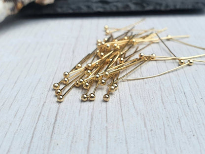 24g 18K Gold Plated Ball Head Pins | 1" Head Pins | 50 Pieces