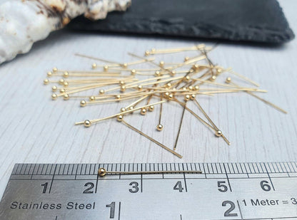 24g 18K Gold Plated Ball Head Pins | 1" Head Pins | 50 Pieces