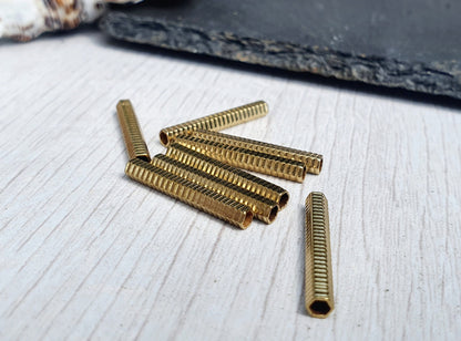 22 x 3mm Raw Brass Ribbed Hexagon Tube Beads | Tubular Spacer Beads | 8 Pcs
