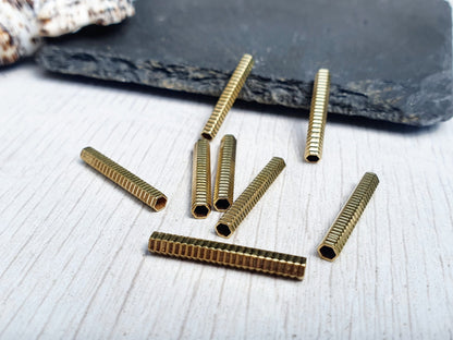 22 x 3mm Raw Brass Ribbed Hexagon Tube Beads | Tubular Spacer Beads | 8 Pcs
