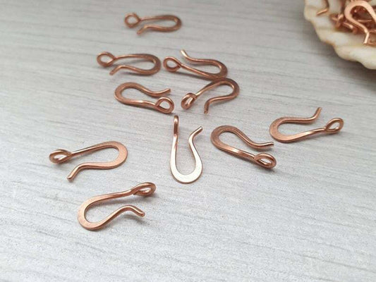 10 Pcs of Copper Hook Clasps | Genuine Copper Findings | Solid Copper Clasp
