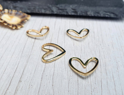 13 x 11mm 14K Gold Plated Curved Heart Frame | Gold Plated Connectors | 4 Pcs