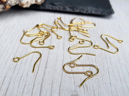 18K Gold Plated Hook Ear Wires | Plain Earring Hooks | 5 Pairs