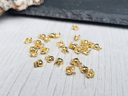 18K Gold Plated 1.5mm Ball Chain Side Opening Bead Tips | 30 Pcs