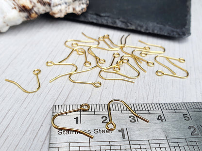 18K Gold Plated Hook Ear Wires | Plain Earring Hooks | 5 Pairs