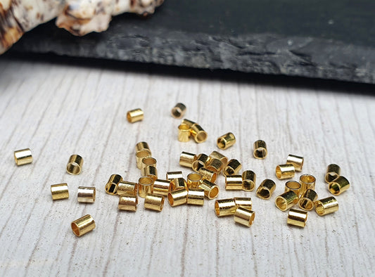 2mm 18K Gold Plated Crimp Beads | 50 Pcs