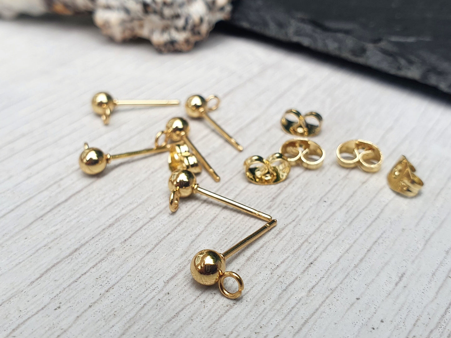 4mm Gold Plated Stainless Steel Ball Studs with Loops | 3 Pairs