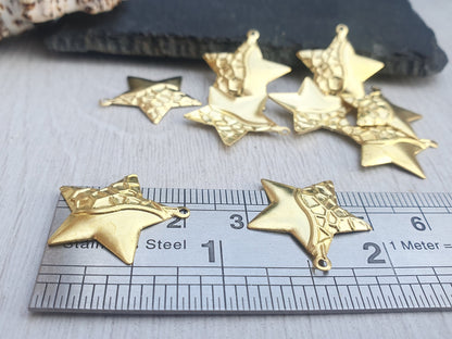 20 x 21mm Raw Brass Textured Star Pendants | 10 Pcs