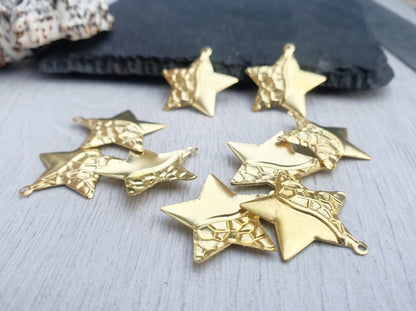 20 x 21mm Raw Brass Textured Star Pendants | 10 Pcs