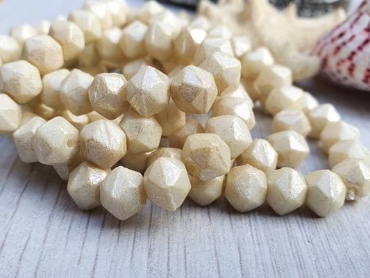 8mm Ivory with a Mercury Finish | English Cut Beads | Full Strand of 20 Beads