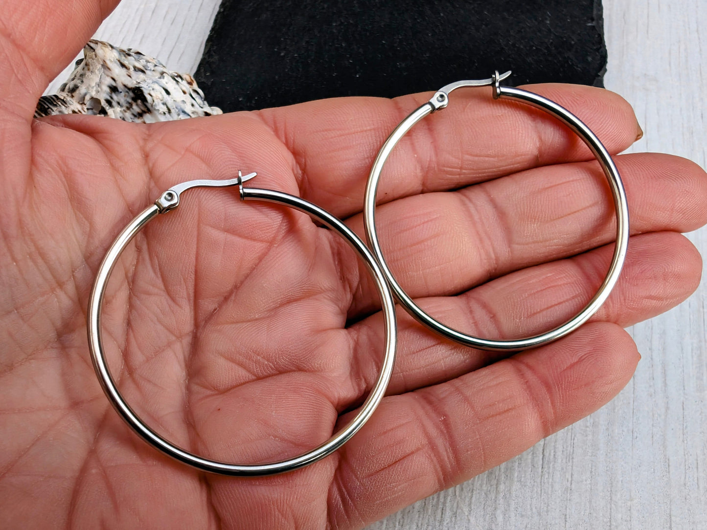 45mm Stainless Steel Hoop Ear Wires | Hoop Earrings | 1 Pair