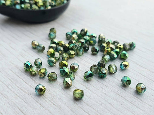 3mm Summer Green | Czech Glass Fire polish Beads | 50 Pcs