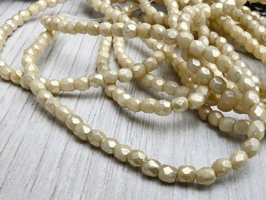 3mm Ivory Fire Polished Beads with a Mercury Finish | Full Strand of 50 Beads