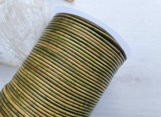 2mm Moss Green Distressed Round Leather Cord for Jewellery Making | 1/2/5/10 Meters