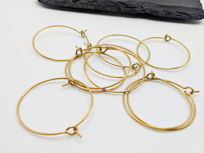 25mm Raw Brass Hoop Ear Wires | Hoop Earrings | 5 Pairs