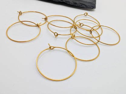25mm Raw Brass Hoop Ear Wires | Hoop Earrings | 5 Pairs