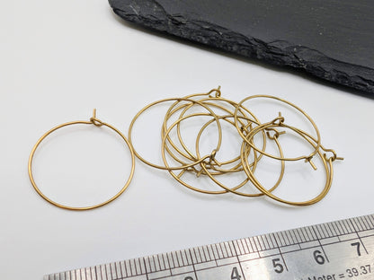 25mm Raw Brass Hoop Ear Wires | Hoop Earrings | 5 Pairs