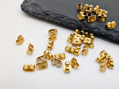40 x Raw Brass Butterfly Earring Backs | Earring Nuts | 6 x 4.5mm