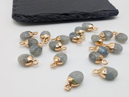 14 x 8mm Labradorite Facetted Pendant | Electroplated | Facetted Labradorite Charm | 2 Pc