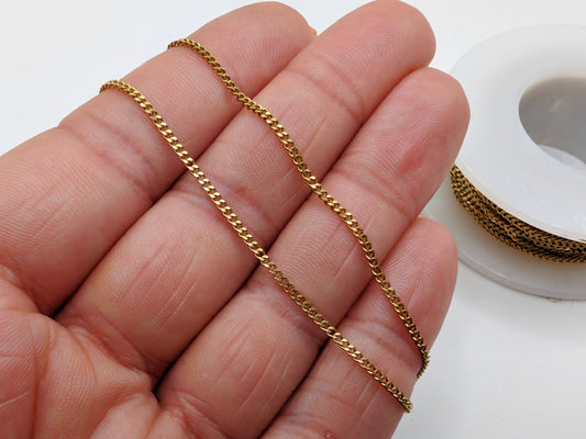 2 Meters of 18K Gold Plated Stainless Steel Curb Chain | Soldered Curb Chain | 2 x 1.5mm Links