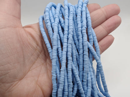 4mm Cornflower Blue Polymer Clay Beads | Vinyl Heishi Beads | 4mm Disc Beads x 2 Strands