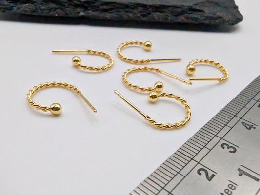 13mm Gold Plated Stainless Steel Twisted Hoop Ear Wires | Hoop Earrings | 3 Pairs