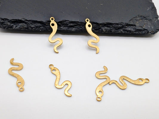 6 x Raw Brass Snake Charms | 20 x 7mm | Serpent Charms