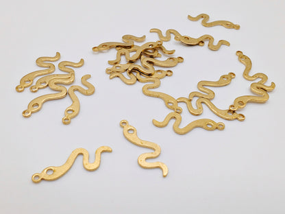 6 x Raw Brass Snake Charms | 20 x 7mm | Serpent Charms