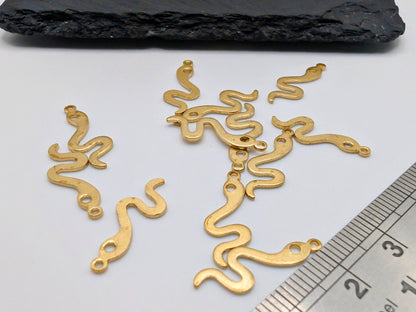 6 x Raw Brass Snake Charms | 20 x 7mm | Serpent Charms