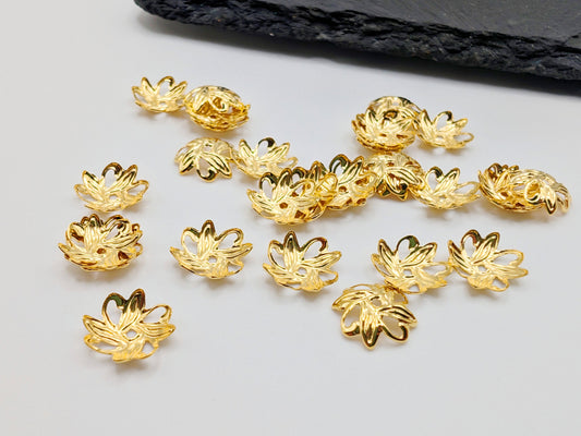 30pcs of 10mm 18K Gold Plated Bead Caps | Flower Embellishments