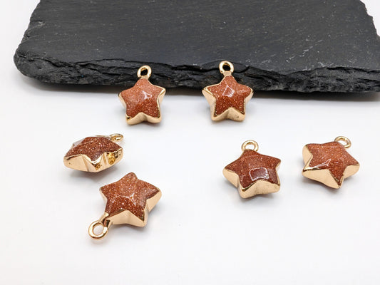 1 x Gold Stone Star Pendant | Electroplated Goldstone Charm | 16 x 12mm