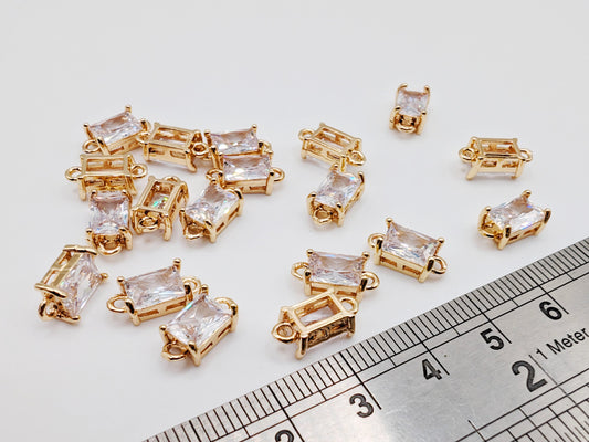 4 x Facetted Glass Rectangle Glass Connectors With Gold Plated Brass Framing | 12 x 5mm