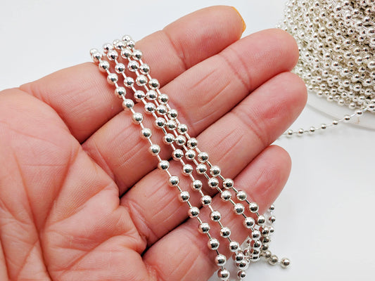 3.2mm Silver Plated Ball Chain | Silver Plated Brass | Beaded Chain | 5/10 Foot
