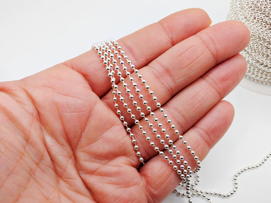 2mm Silver Plated Ball Chain | Silver Plated Brass | Beaded Chain | 5/10/20 Foot