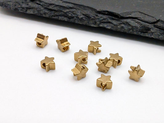 4mm Raw Brass Tiny Star Beads | Slider Beads | 10Pcs
