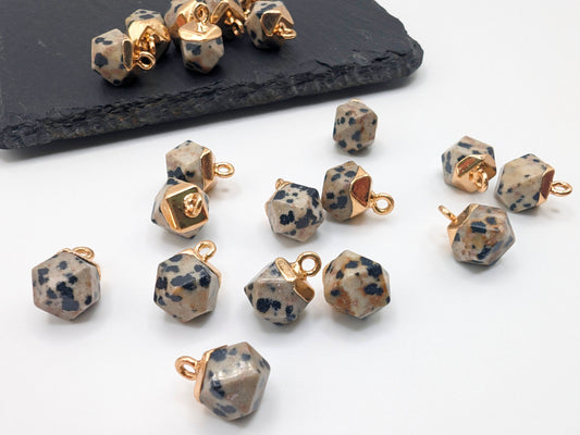 12 x 8mm Dalmatian Jasper Facetted Pendant | Tiny Gemstone Charm | 1 Pc