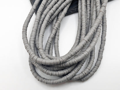 4mm Grey Polymer Clay Beads | Vinyl Heishi Beads | 4mm Disc Beads x 2 Strands