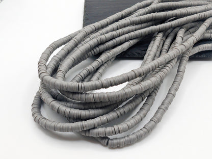 4mm Grey Polymer Clay Beads | Vinyl Heishi Beads | 4mm Disc Beads x 2 Strands