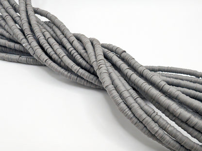 4mm Grey Polymer Clay Beads | Vinyl Heishi Beads | 4mm Disc Beads x 2 Strands