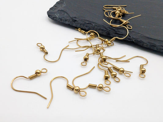 19 x 19mm Raw Brass Ear Wires | Fish Hook Earring Wires | 5 Pairs