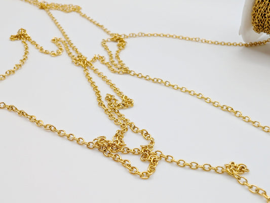 2 Meters x 18K Gold Plated Stainless Steel Oval Cable Chain | 2.5 x 2mm Links