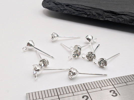 4mm Silver Plated Cubic Zirconia Studs with a Loop | 5 Pairs