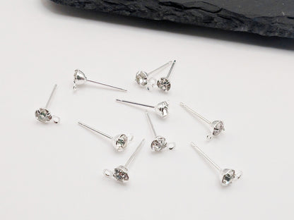 4mm Silver Plated Cubic Zirconia Studs with a Loop | 5 Pairs