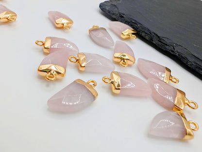 21 x 11mm Rose Quartz Facetted Tusk Pendant | Electroplated Crystal Charm | 1 Pc