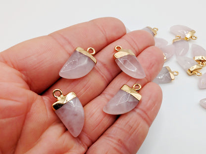21 x 11mm Rose Quartz Facetted Tusk Pendant | Electroplated Crystal Charm | 1 Pc